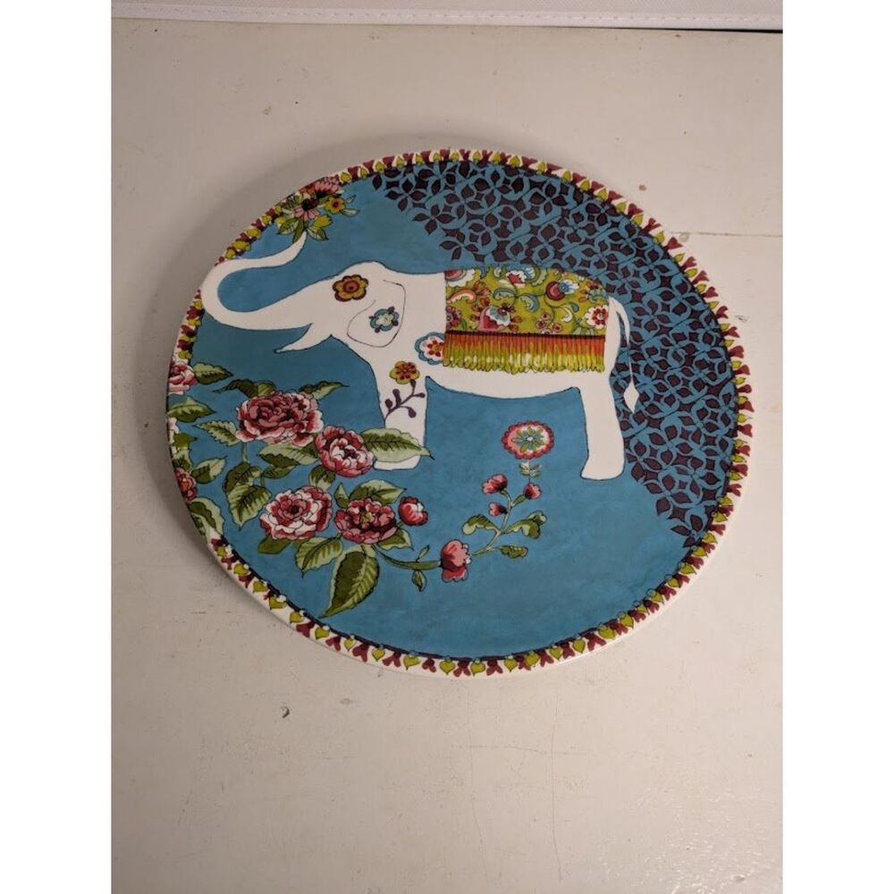 Cost Plus World Market Ceramic Dinner Plate white Elephant Floral